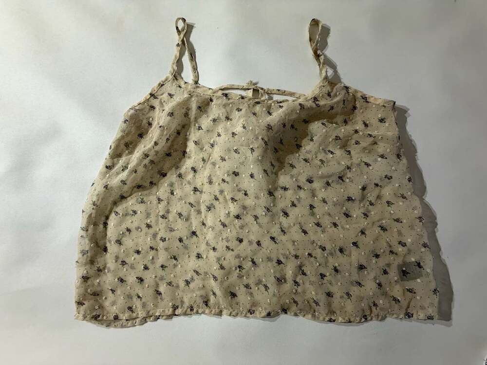Blossom Clover Floral Swiss Dot Sheer Cami Tank Top Cream Purple Womens M